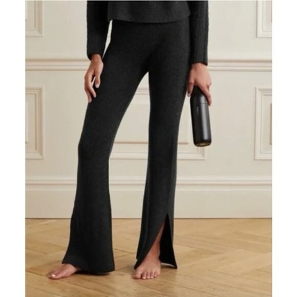 Le Ore Pants - Le ORE ribbed knit flare leg Elegant Black Women's Pants